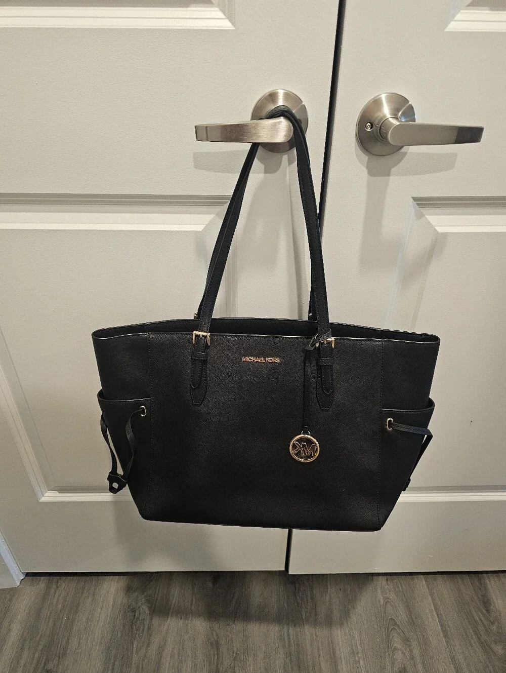 Michael Kors Black Saffiano Tote with Gold Charm